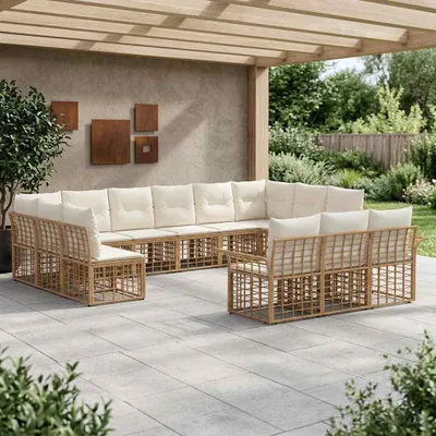 Image de Maison Exclusive - Ensemble de salon d'extérieur composé de 13 pièces. Tissu polyester naturel et de couleur crème