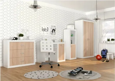 Produktbild von Jugendzimmer Kinderzimmer komplett Kommode Schreibtisch Schrank Regal FILIP weiß-sonoma