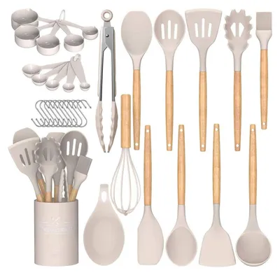 Produktbild von 24-teiliges Küchenutensilien-Set mit Silikon-Holzgriff, hitzebeständig