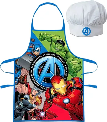 Produktbild von Avengers Kinder Kochschürze + Kochmütze -  Marvel Backschürze Set 2tlg.