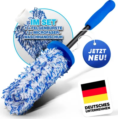 Produktbild von NTG Mikrofaser Felgenbürste 1Stück – Wechselbarer Bürstenbezug für Schonende Felgenreinigung bis ins Felgenbett Ideal für Alu,-Stahlfelgen (1xFelgenbürste + 1xWaschhandschuh)