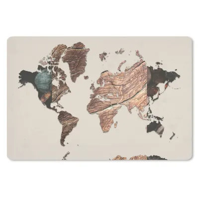 Produktbild von MuchoWow® Schreibtischunterlage Weltkarte - Holz - Braun 60x40 cm - XXL Mauspad - Großes Mauspad