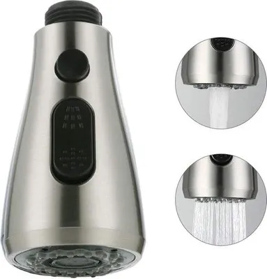 Obrázek produktu pro Sprchová sada se 3 funkcemi, matná hlavice, náhradní hlavice, baterie, splachovací baterie pro kuchyňský kohoutek (matná)