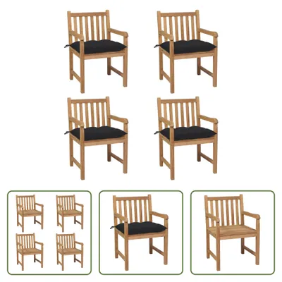 Produktbild von The Living Store Gartenstühle 4 Stk. mit Schwarzen Kissen Massivholz Teak