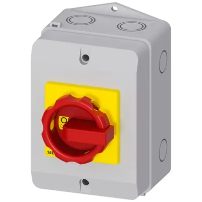 Productafbeelding van Siemens 3LD21641GP53, veiligheidsschakelaar, 3-polig, 25A, 400V, 9,5kW, 1S+1Ö, 1 normaal gesloten contact, geïsoleerde klemmen.