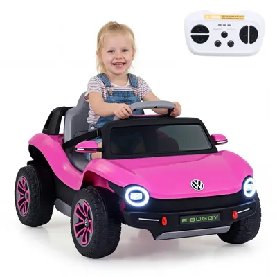 Image de Voiture électrique pour enfants COSTWAY VW, voiture électrique 12 V pour enfants avec télécommande 2,4 GHz, klaxon, musique, port USB, phares et coffre, vitesse de 2,5 à 4 km/h, pour les enfants à partir de 3 ans - Rose