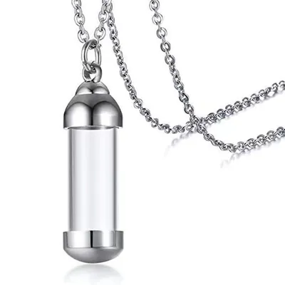 Produktbild von Edelstahl-Glas-Urnen-Anhänger, Aschehalter, Gedenk-Anhänger-Halskette mit Kette, Andenken-Schmuck