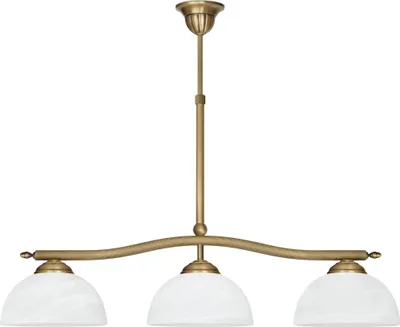 Produktbild von Kronleuchter Messing Goldpatina Alabaster-Glasschirm weiß matt Ø75x60cm 3xE27 180W Esszimmer Wohnzimmer klassisch elegant höhenverstellbar Decke