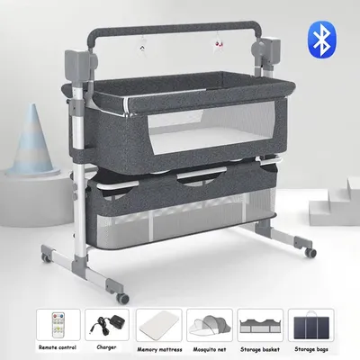 Produktbild von Elektrisches Babybett X601 Grau mit Bluetooth, Schaukelfunktion und Timer, höhenverstellbar