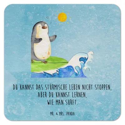 Produktbild von Mr. & Mrs. Panda Tassenuntersetzer Pinguin Surfer 25er Set - Eisblau - Geschenk, gläseruntersetzer, Hawaii, Tischuntersetzer, bieruntersetzer, Motiviert, Urlaub, Portugal