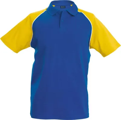 Produktbild von Kariban Herren Polo-Shirt Poloshirt Basic Kontrast Kragen Kurzarm Polohemd, Größe:M, Farbe:Royal Blue/Yellow