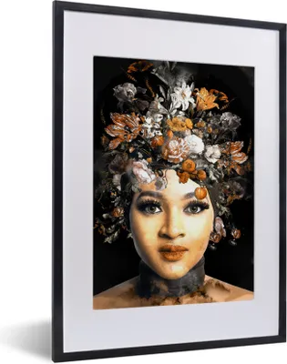 Produktbild von MuchoWow® MuchoWow® Gerahmtes Poster Frau - Blumen - Make-up 30x40 cm - Poster mit zchwarzem Bilderrahmen - Wandposter Schlafzimmer