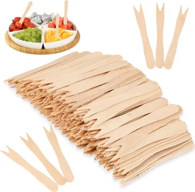Produktbild von Holzgabeln für Pommes - 300 Stück - Geeignet für Party und Picknick - 8,5 cm
