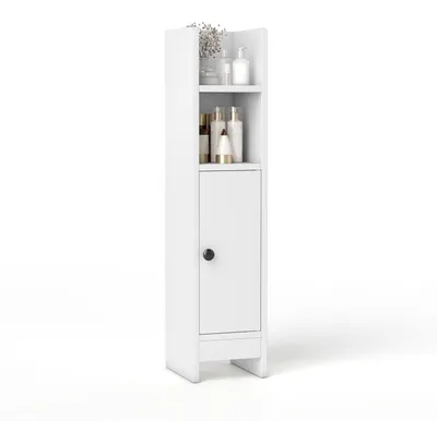 Immagine prodotto di Mobiletto da bagno stretto con ripiano regolabile e anta, dimensioni 20x18x80 cm, colore bianco