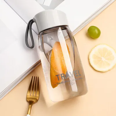 Produktbild von 380 ml Kunststoff Wasserflaschen Transparent Flasche Outdoor Sport Wasser Tasse Wasser Becher Student Tragbare Becher, grau