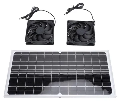 Obrázok produktu pre Solárny ventilátor na odvod vzduchu, 16 W, s monokryštalickou kremíkovou solárnou panelom. Súprava dvoch ventilátorov na vetranie, vhodná pre zvieracie búdy, kuríny a skleníky