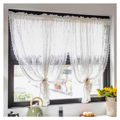 Produktbild von Scheibengardine im Landhausstil mit Blumenmuster und Spitzenoptik, durchscheinend, mit Tunnelzug, für Küche und Wohnzimmer, 1 Stück, HxB 100x140cm
