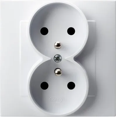 A close-up view of a white double electrical socket.
