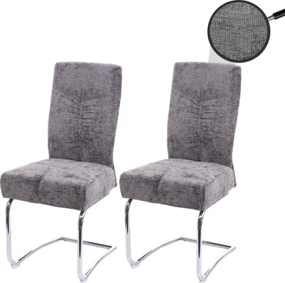 Produktbild von 2er-Set Esszimmerstuhl HWC-G56, Küchenstuhl Freischwinger Stuhl Lehnstuhl, Metall Stoff/Textil Chenille  dunkelgrau
