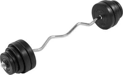 Produktbild von Movit® Curlstange Set - 35 kg, 135 cm, mit Gewichten, 25 mm, Sternverschlüsse, aus Stahl, Verchrommt, Verstellbar - Curlhantel, SZ Stange