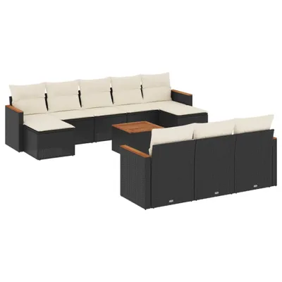 Produktbild von 11-tlg. Garten-Sofagarnitur mit Kissen Schwarz Poly Rattan