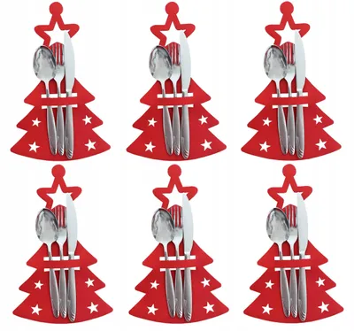 Produktbild von Bestecktasche Rot Weihnachten Tischdeko 6 Stück