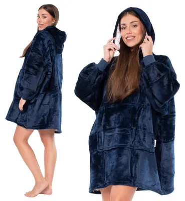 Produktbild von 2-in-1-Sweatshirt mit Kapuze, Übergröße XXL, dickes Sherpa-Fleece, Marineblau
