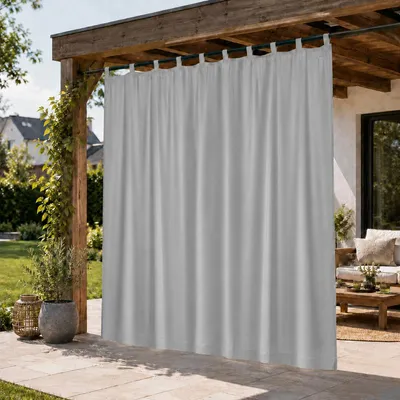 Produktbild von Outdoor Vorhang Extra Breite, Wasserdicht Blickdicht Sonnenschutz Gardinen mit Klettschlaufen für Terrasse Garten Pavillon, Grau, B254xH244cm