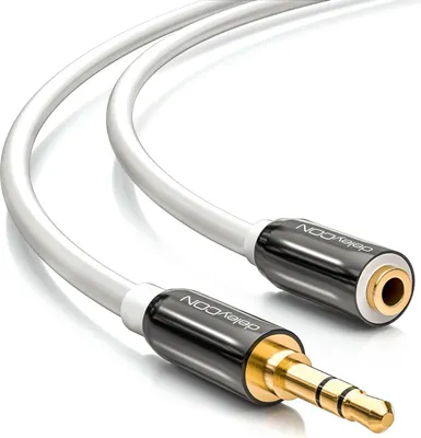 Produktbild von deleyCON 1,5m Stereo Audio Klinken Verlängerungskabel - 3,5mm Klinken Buchse zu 3,5mm Klinken Stecker - AUX Kabel Metallstecker - Weiß