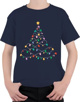 Produktbild von Lichterkette Tannenbaum - Weihnachten Weihnachtsgeschenk Christmas Uni Kinder T-Shirt, Navy, 128