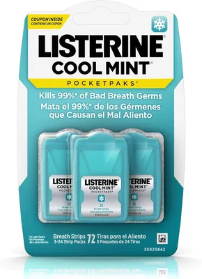 Produktbild von Listerine Frische Minze Taschenpakete Mundpflege Streifen, Tötet 99 % Der Keime von Mundgeruch, 72 Streifen