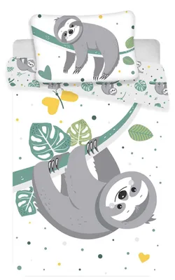 Produktbild von Kinderbettwäsche mit Faultier Motiv – 100x135 cm Bettbezug & 40x60 cm Kissenbezug