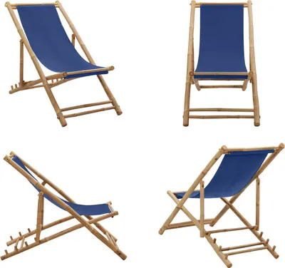 Produktbild von vidaXL Liegestuhl Bambus und Segeltuch Marineblau - Strandstuhl - Strandstühle - Gartenstuhl - Gartenstühle