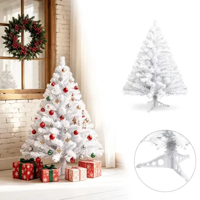 Obrázok produktu pre Umelý vianočný stromček Eikuavons, výška 120 cm, s 220 vetvičkami z PVC, smrek s podstavcom, biely umelý vianočný stromček