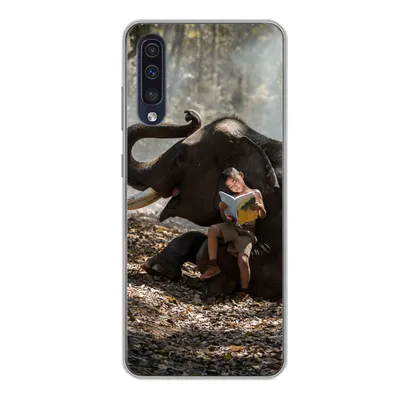 Produktbild von MuchoWow® Handyhülle Schutzhülle Hülle für Samsung Galaxy A50 Elefant - Junge - Buch - Wald - Tiere - Natur Silikon Softcase Handy Hülle - Mobiltelefonhülle