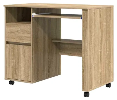 Produktbild von Schreibtisch mit Rollen in Sonoma-Eiche, mobiler Computer-Schreibtisch aus Holzwerkstoff für das Homeoffice