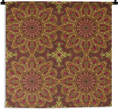 Produktbild von MuchoWow® Wandteppich Wandbehang Muster - Mandala - Pflanzen 120x120 cm Tapisserie Dekoration Wandtuch - Modern - Baumwollgewebe