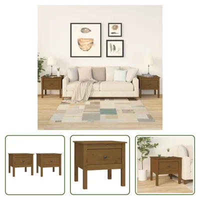 Image de The Living Store Tables d'appoint 2 pcs. Marron miel 50x50x49 cm Pin massif