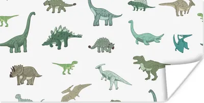 Produktbild von MuchoWow® Poster Dinosaurier - Grün - Jungen - Braun - Kind - Muster 40x20 cm - Poster für die Wand - Poster Schlafzimmer
