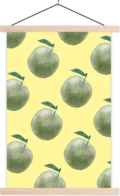 Produktbild von MuchoWow® Textilposter Äpfel - Grün - Gelb 60x90 cm mit holzfarbenen Rahmen - Textil