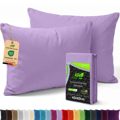 Produktbild von AR Line 2er Pack Jersey Kissenbezüge 40x60 Baumwolle – weich, elastisch, Kissenhüllen mit Reißverschluss, in Farbe: Lila