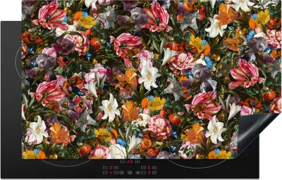 Produktbild von KitchenYeah© Herdabdeckplatte Blumen - Schmetterling - Design - Kunst - Abstrakt - Malerei - Alte Meister , 83x51cm, Küche Deko, Glaskeramikkochfeld Herdabdeckung, Abdeckplatte fùr Kochfeld