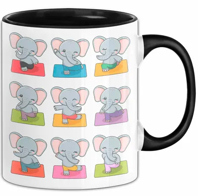 Produktbild von Elefant Tier Tasse Geschenk Lustige Geschenkidee Spruch Elefanten Yoga (Schwarz)