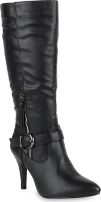 Image de Mytrendshoe Bottes classiques pour femmes à talons hauts et boucles 818980, couleur : noir, taille : 39