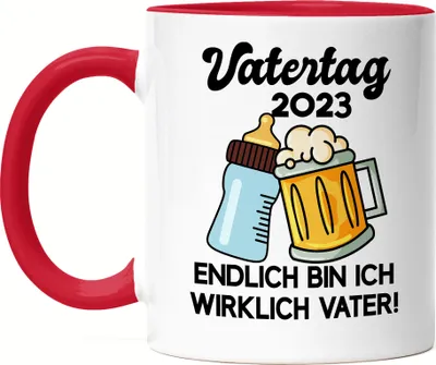 Produktbild von Vatertag 2023 Tasse  Papa Geschenk Lustig Spruch Herrentag Endlich bin ich wirklich Vater Tasse Rot