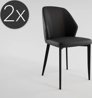 Produktbild von 2er Set Esszimmerstuhl Design Küchenstuhl Jona Kunstleder schwarz Metallbeine : Schwarz