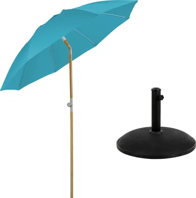 Produktbild von SVITA Set Sonnenschirm Bambus 2m Sonnenschirmständer Gartenschirm Balkonschirm Hellblau