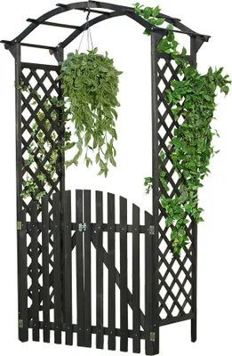 Produktbild von Mucola Rosenbogen mit Tor Pergola Rankhilfe Torbogen Spalier Holz Rankgitter Rankgestell Pergola Rosensäule Gartenbogen - Schwarz