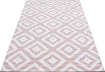 Produktbild von Kurzflor Teppich Wohnzimmer Pink 240x340 Rechteck Geometrisches Design aus Polypropylen