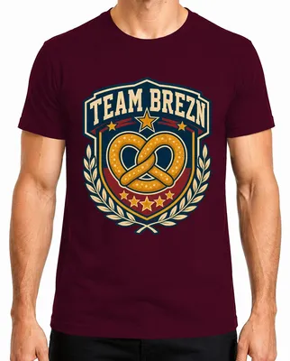 Imagen del producto de Camiseta del equipo Brezn Brezel Bayern, con escudo, diseño tradicional, para hombre, color burdeos, talla S. Incluye detalles como pantalones de cuero (lederhose) y falda tradicional (dirndl)